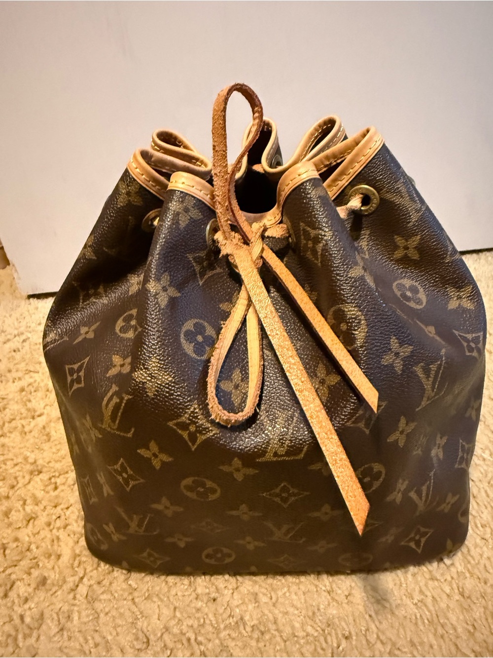 Louis Vuitton Monogram Brown & Tan Drawstring Bucket Shoulder Bag